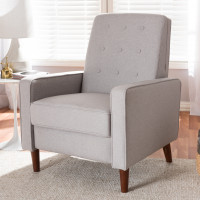 Baxton Studio 1705-Light Gray Mathias Mid-century Modern Light Grey Fabric Upholstered Lounge Chair